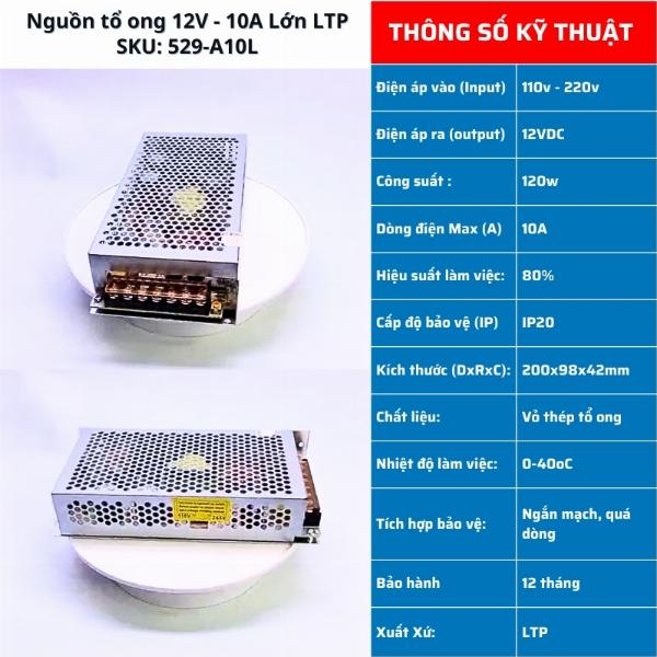 [12V 10A] Nguồn tổ ong 12V 10A (Tụ kép) Chuyên Dùng cho Led & Camera